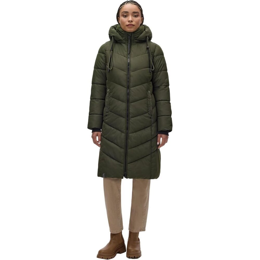 Women's Long Winter Jacket with Hood - Weather-Resistant - Quilted, Puffy Coat -